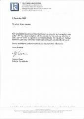 Copy-editing Testimonial, Kingsway, 1999